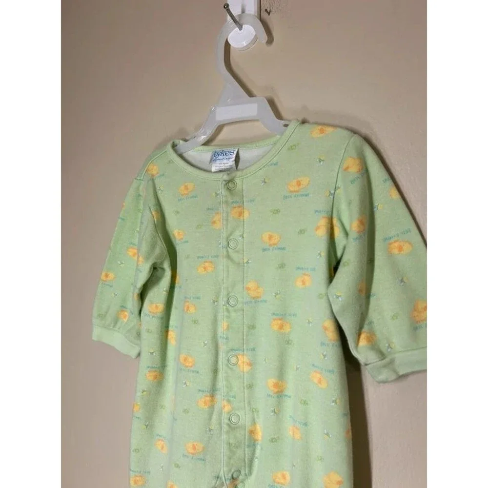Vintage Tykes Carter's 6-9M Baby Green Duck Bee Print Footed Snap Pajamas
